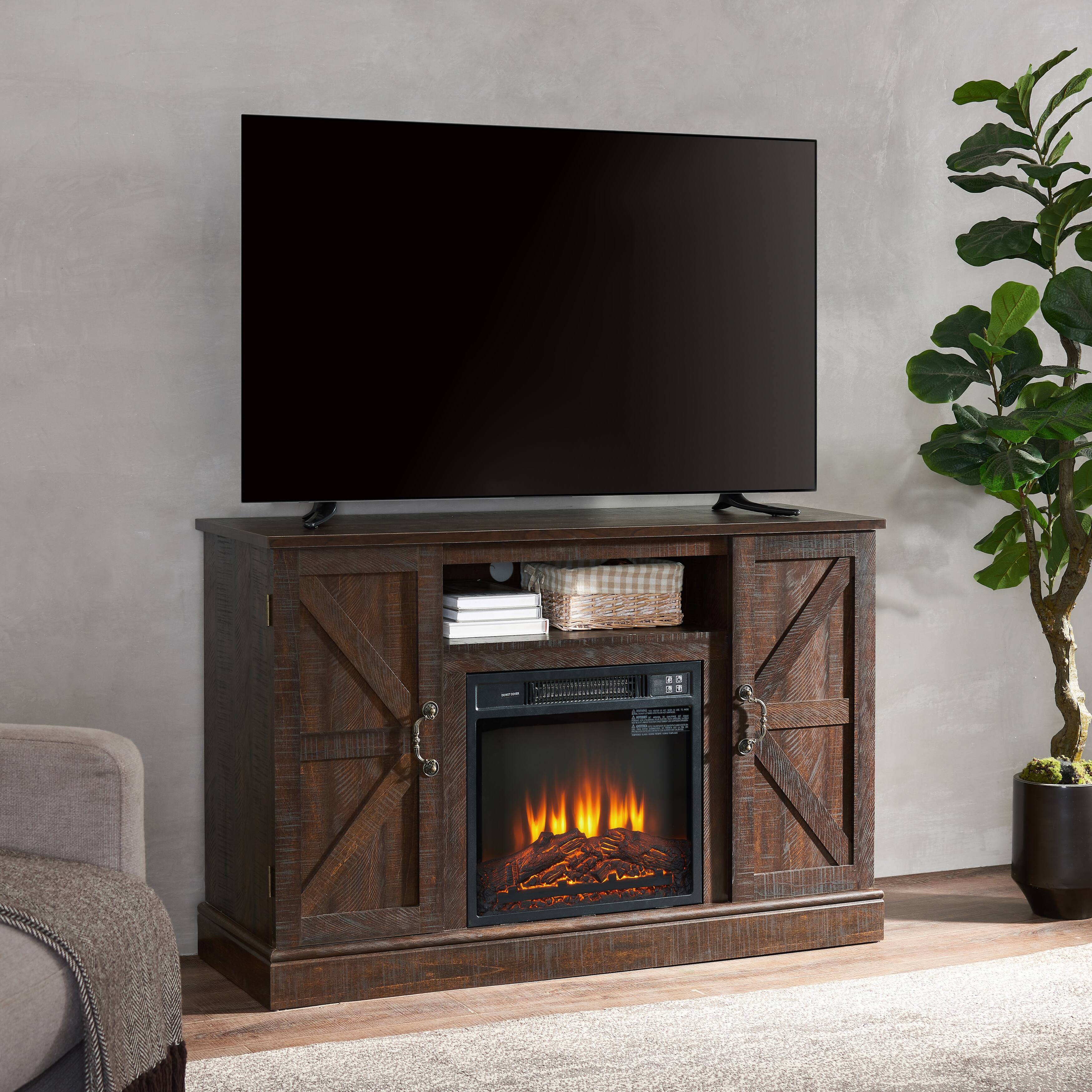 Fireplace TV Stand Barn Door Wood Entertainment Center with 22